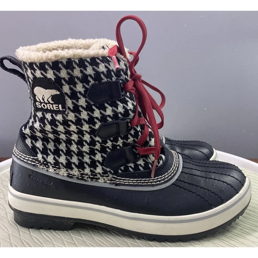 Sorel Tivoli Houndstooth Womens Waterproof Black&White Duck Snow Boots‎ Winter 8